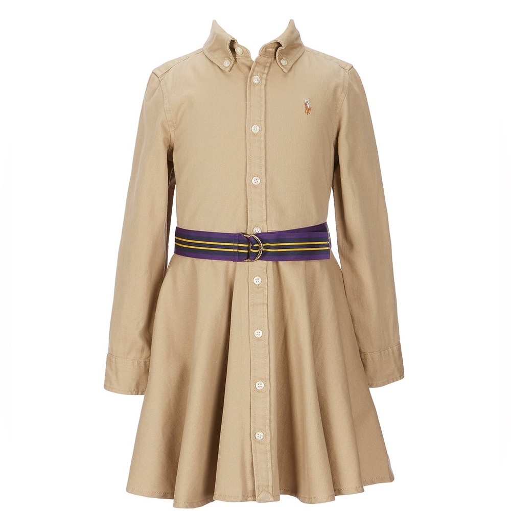 Ralph Lauren Girls belted Oxford polo dress khaki 16